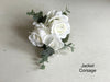 Ivory roses, white hydrangea and eucalyptus wedding flowers