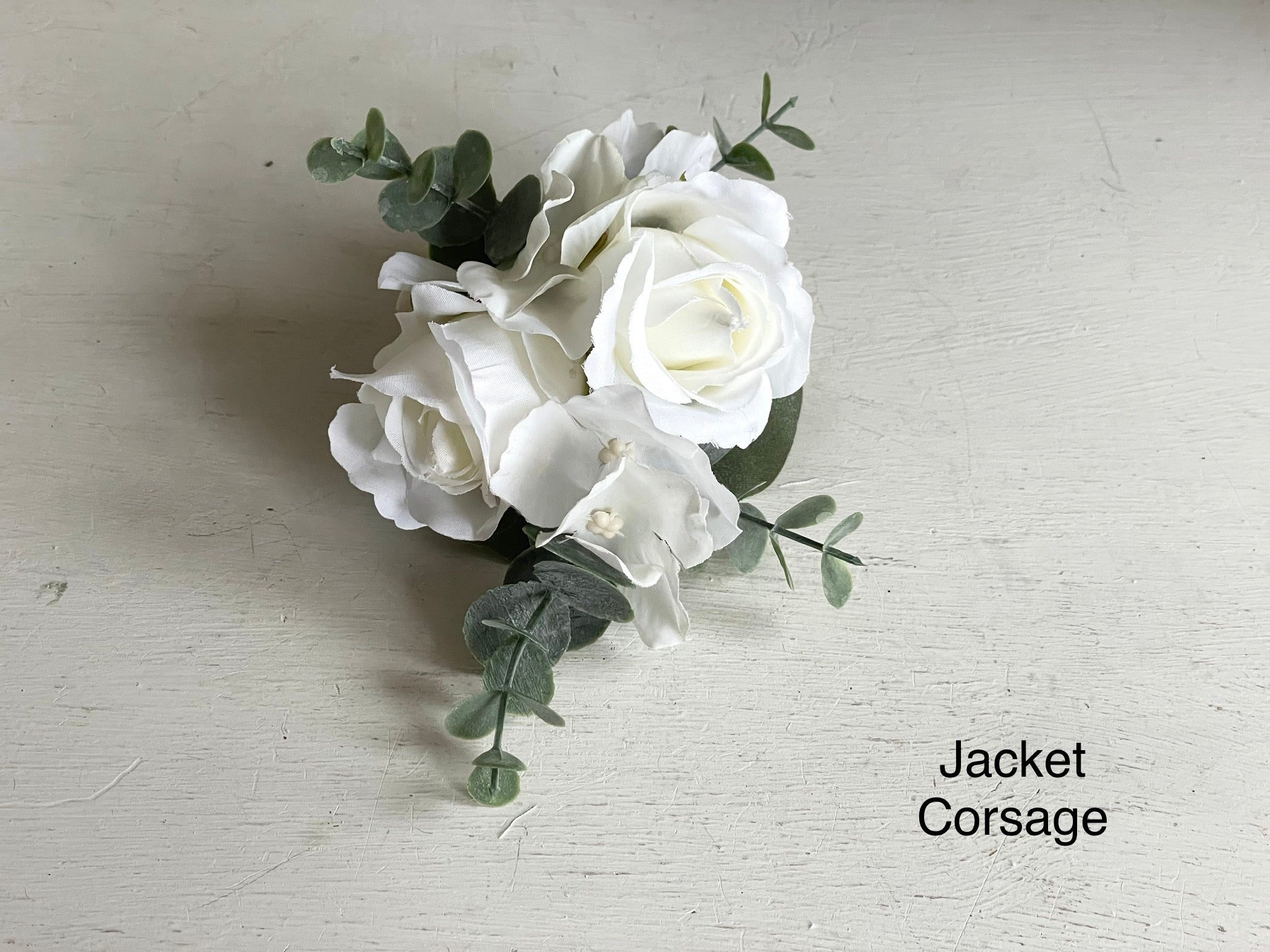 Ivory roses, white hydrangea and eucalyptus wedding flowers *Updated d –  Laurel Silk Florist