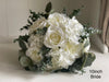 Ivory roses, white hydrangea and eucalyptus wedding flowers
