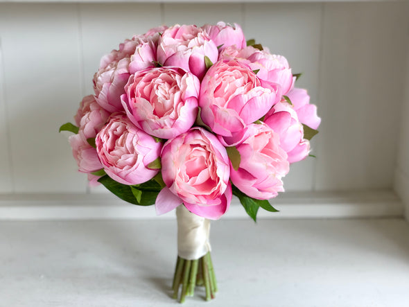 Pink peony wedding bouquet.