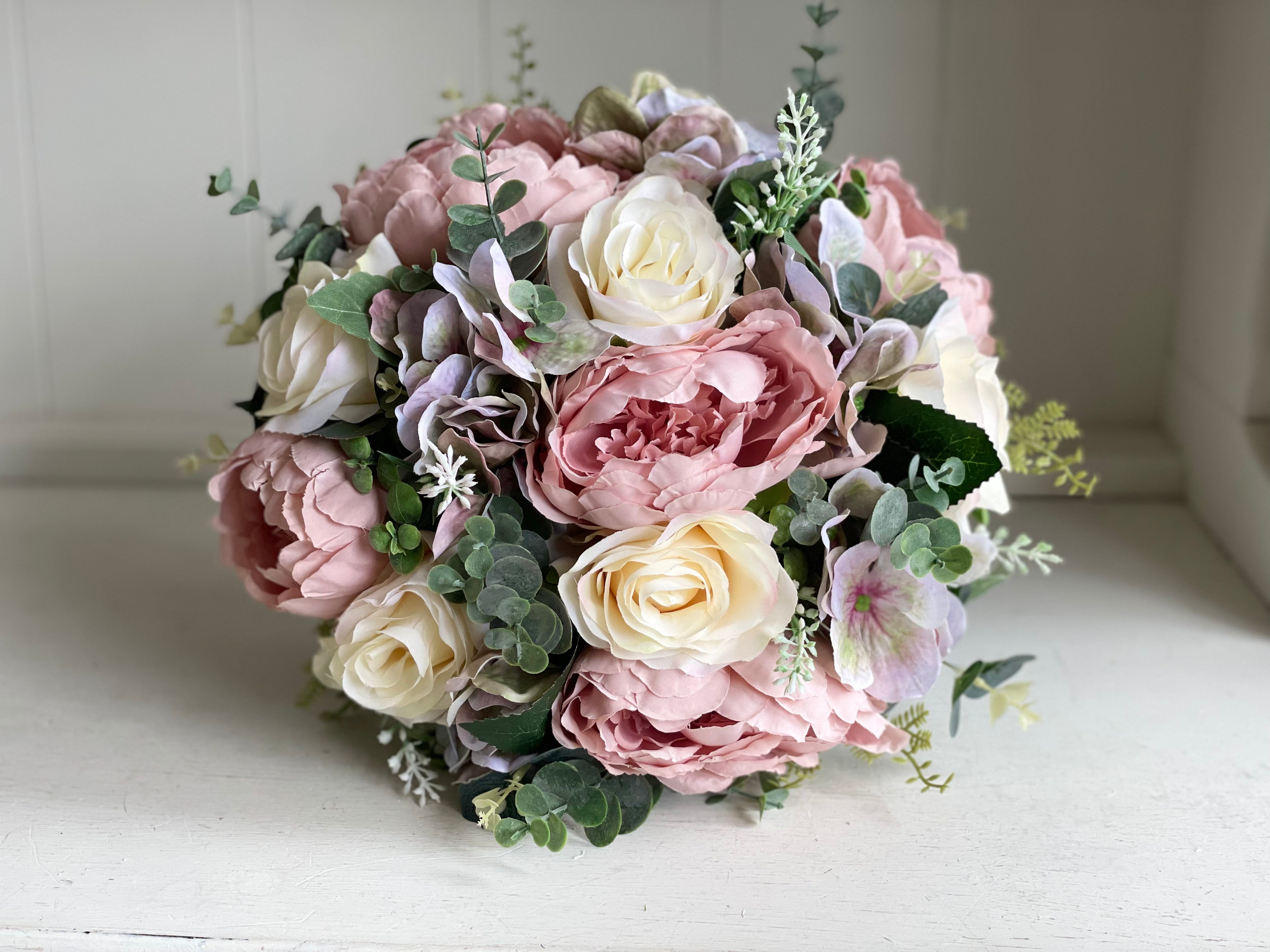 Wedding Bouquet,17 piece set Bridal bouquet CREAM DUSTY Rose PINK Mauve  Wedding